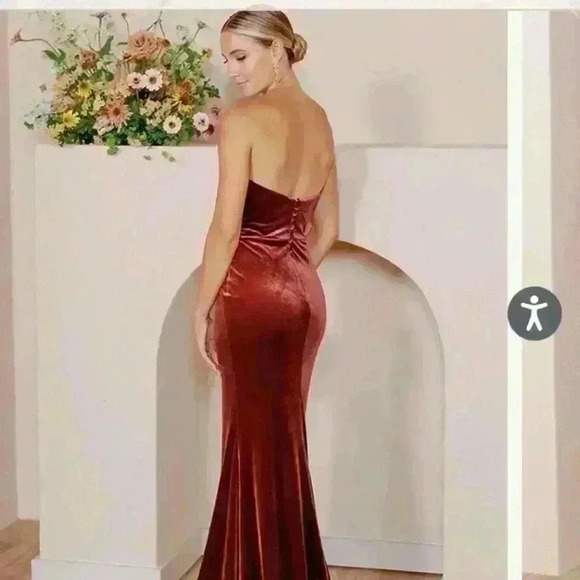 Velvet Strapless Floor Length Dress in Romantic Rose - Picture 2 of 8